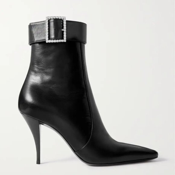 Saint Laurent Claude Embellished Buckle Leather Ankle Bootie Boots Heels - Picture 1 of 16
